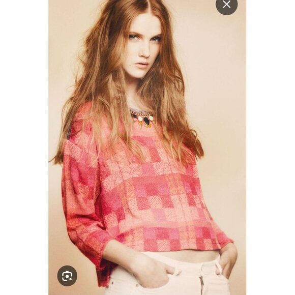 Felgar Barcelona and Aldo Martins Pink Boxy Plaid Knit Sweater Women's Size 8 - Picture 4 of 14